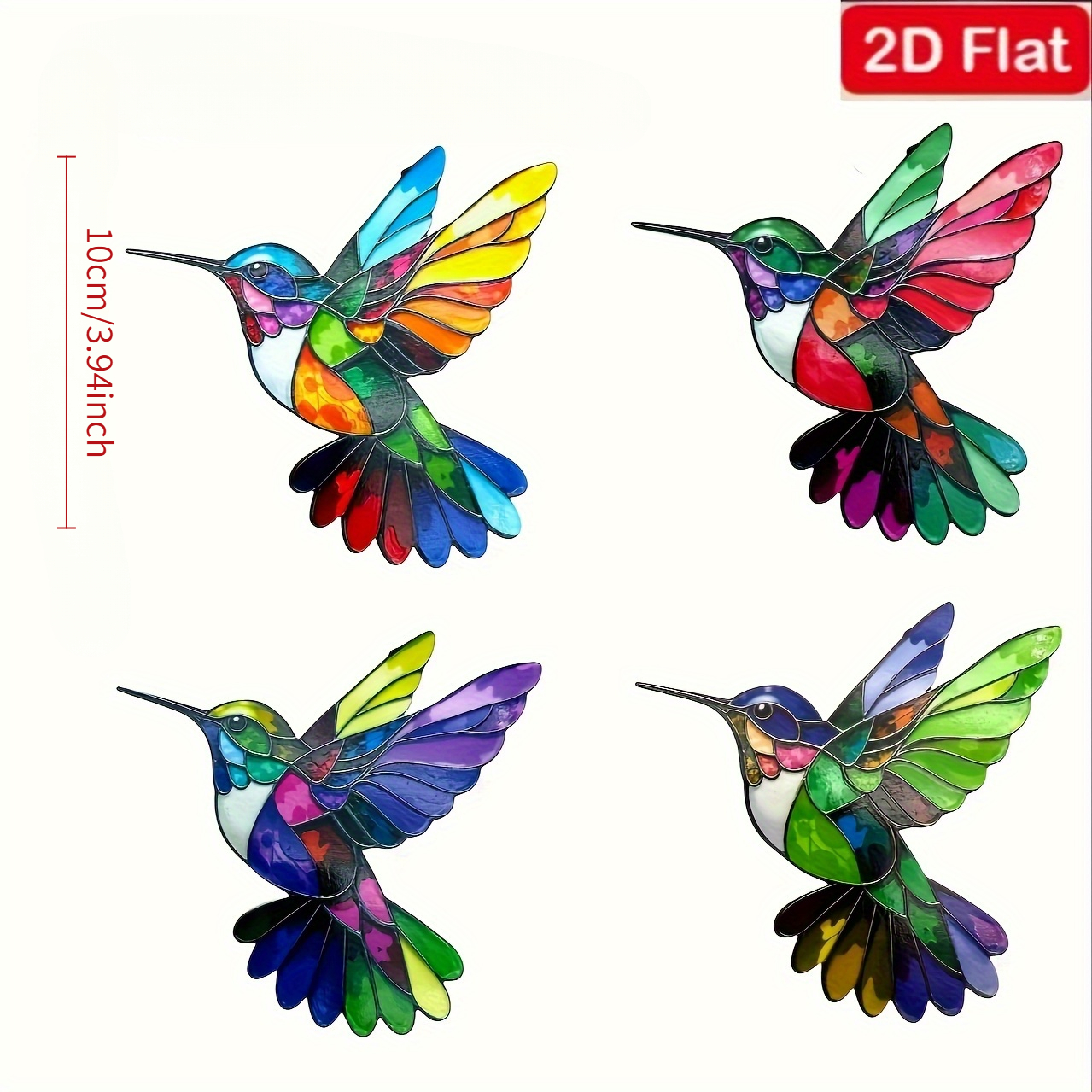 TEMU 2d Flat, 4pcs Hummingbird Acrylic Wall Decor Set - Vibrant Dynamic Design, Suitable For Outdoor Garden Hanging, Enhancing Home Walls And Windows