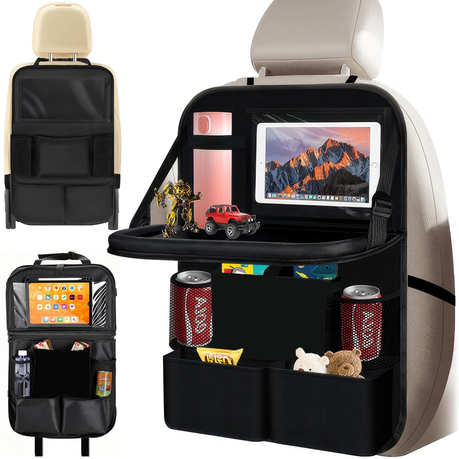 Car Organizer For The Back Seat Featuring A Collapsible Tray, A For Seat Storage With A Touch-friendly Tablet Pocket, Essential For Road Trips, Compatible With Most