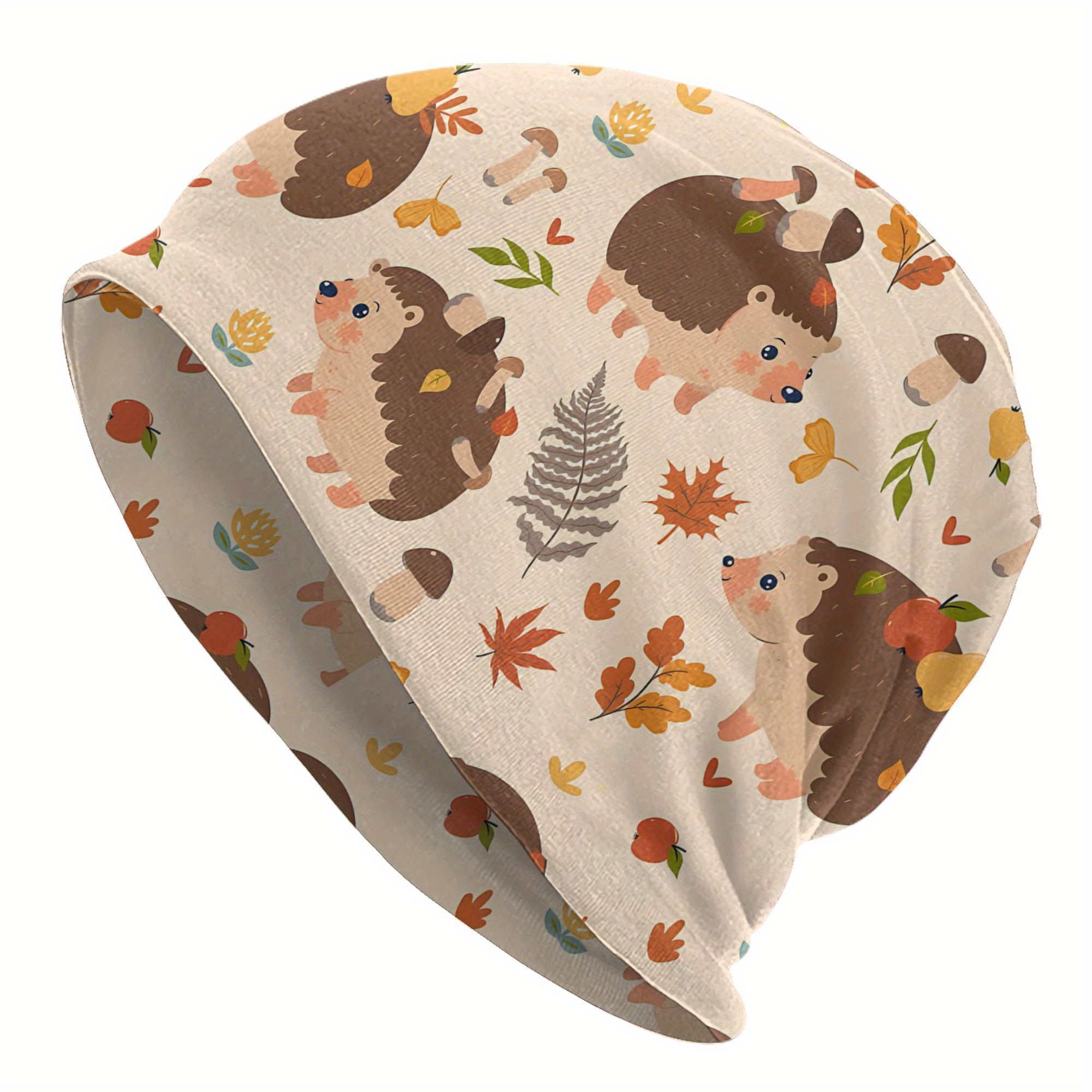 Pattern With Autumn Hedgehogs Skull Cap Unisex Hip Hop Beanie Hat