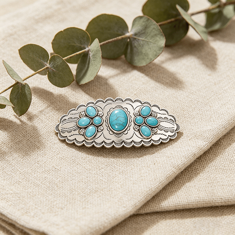 TEMU 1pc Exquisite Western Vintage Style Turquoise-inspired Oval Hair Clip, Chic & Versatile Accessory For Women, Casual Outfits, Parties & Everyday