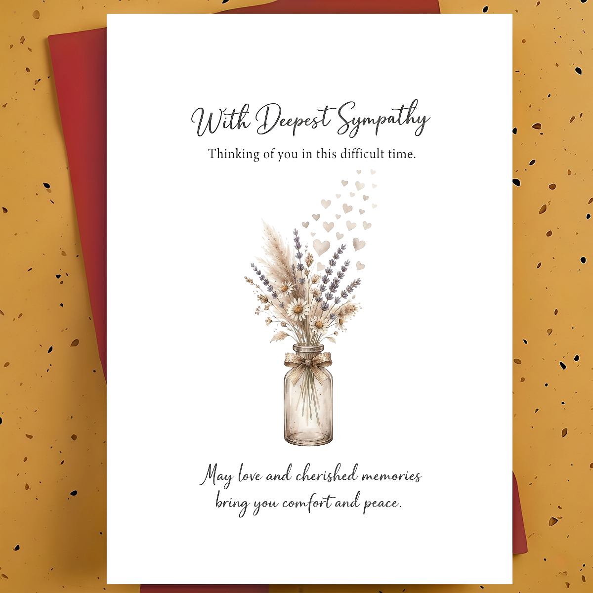 TEMU 1pc Sympathy Card For Family, Friend – Sunset Floral Hand-drawn Illustration, Memorial, Thickened, With Envelope