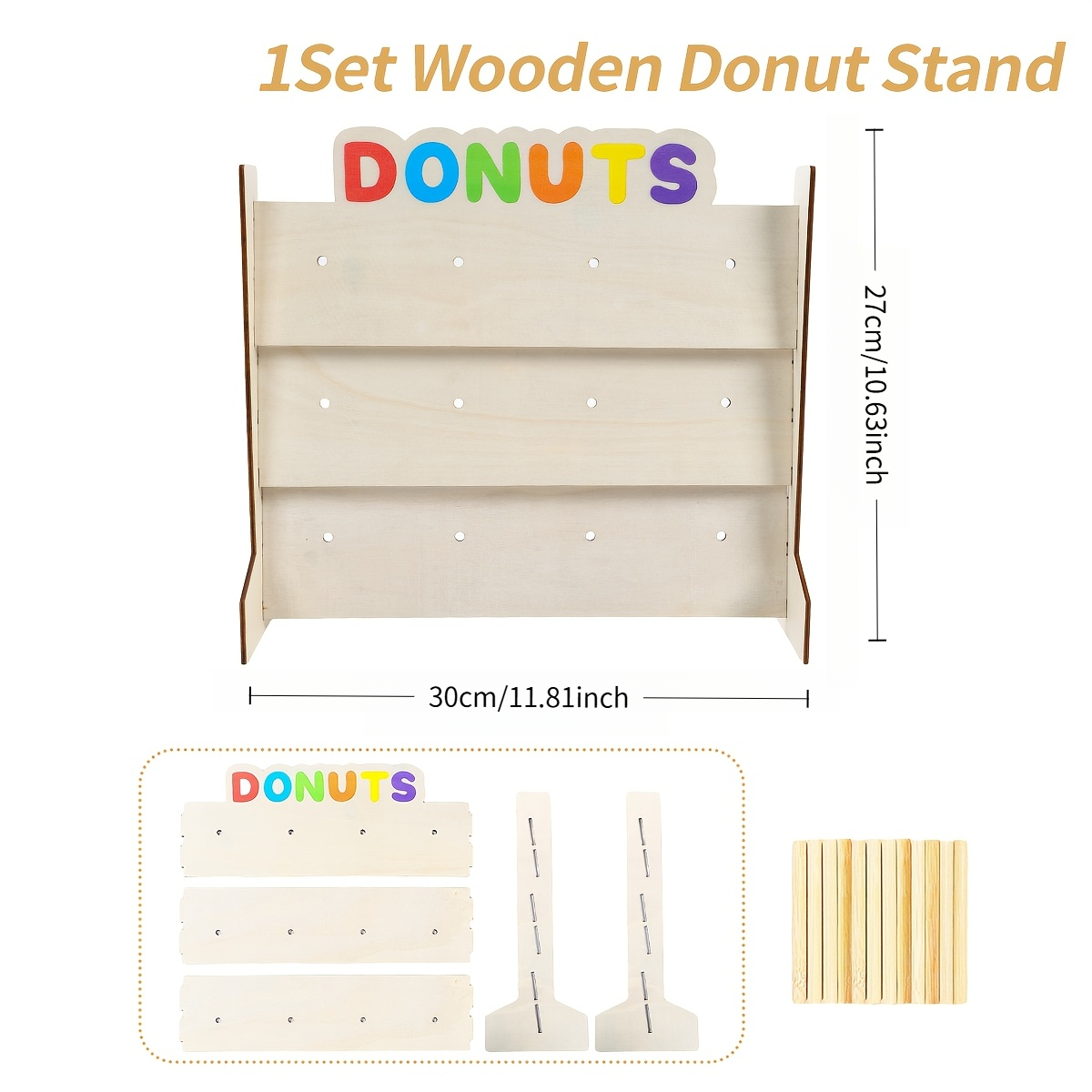 TEMU 1 Set Of 3-tier Donut Display Stand, Wooden Donut Stand, Donut Stand With Colorful Donut Signs, Birthday Party Supplies, Shower Decorations,