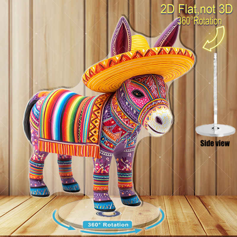 TEMU 2d Flat, 2d Flat Rotating Acrylic Figurine With Wide-brimmed Hat And Shawl - Colorful Mexican Themed Doll, Ideal Halloween Gift, Traditional