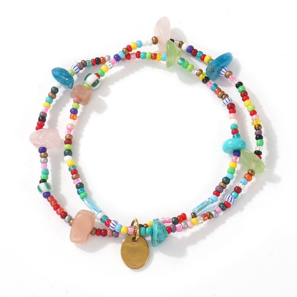 TEMU 1pc Women's Fashion Bracelet, Colorful Seed Bead With Imitation Stone Pendant, Bohemian For Women'