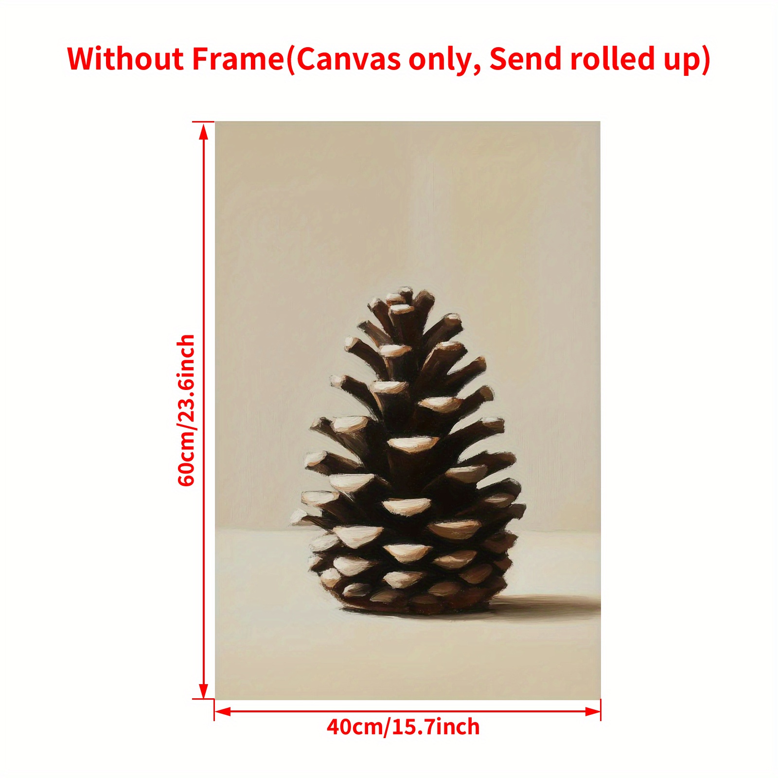 TEMU 1pc Scandinavian Modern Minimalist Pine Cone Wall Art Poster - Vertical Soft Pine Cone & Needle Texture, Frameless Canvas Art Suitable For