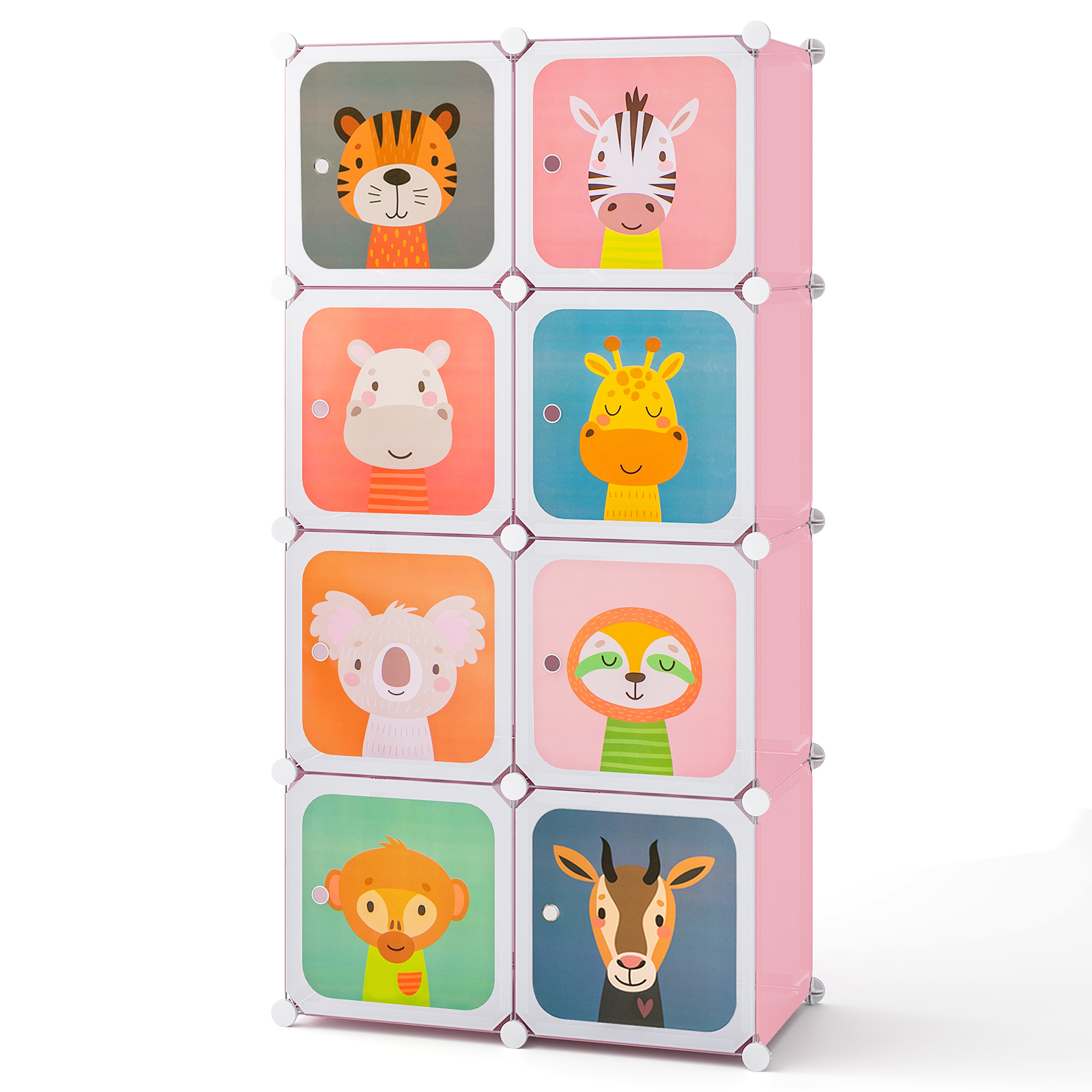 Wardrobe, 8-cube Shelf System, Expandable Shelf, Plastic And Hanger (pink And White, 8 Cubes)