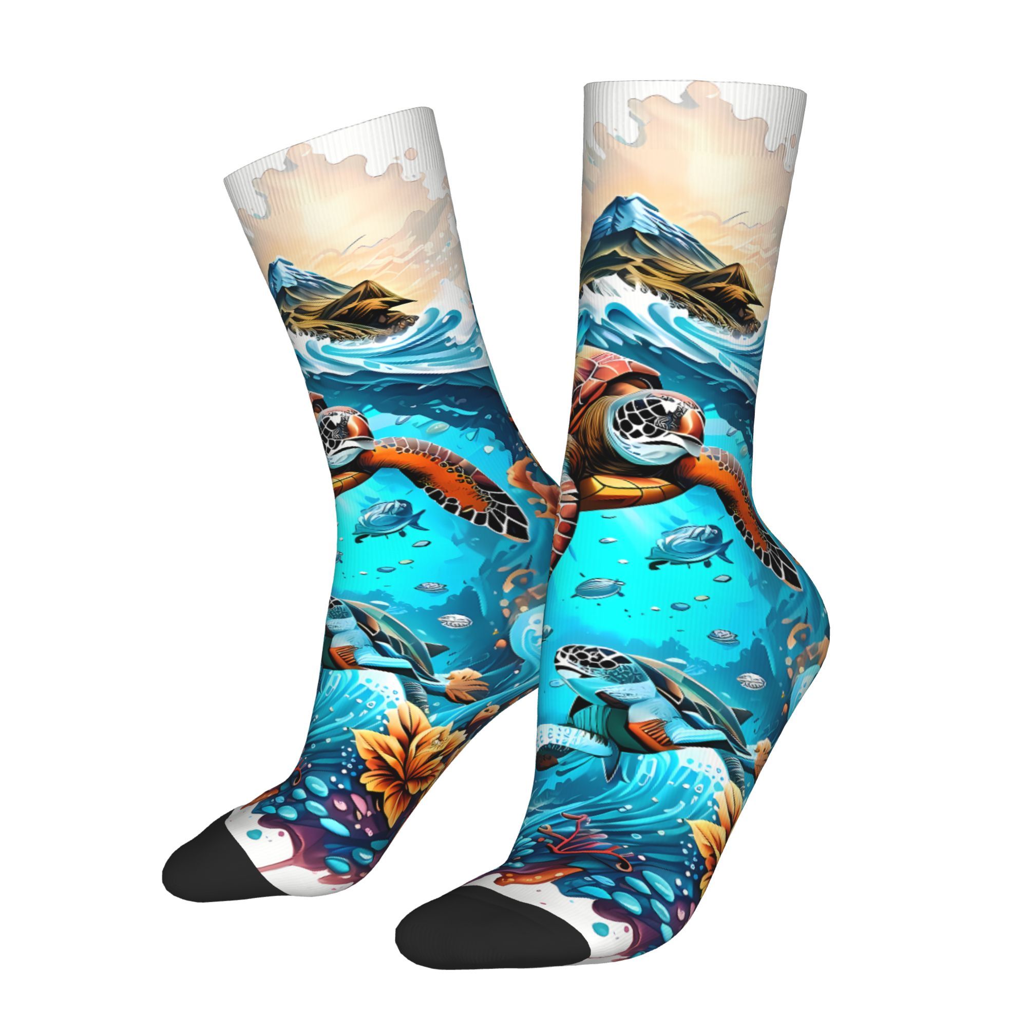 

1 Pair Men's Sea Turtle Print Socks, Polyester (95% Polyester, 5% Elastane), Knit Fabric, Pattern, Hand Wash/ Only