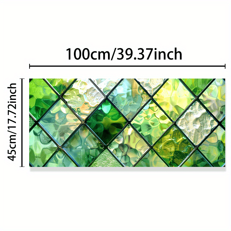 TEMU 1pc, Green Rhombus Pattern 2d Flat Color Glass Window Film, Suitable For Doors And Windows Pvc Static Cling Film, Suitable For Living