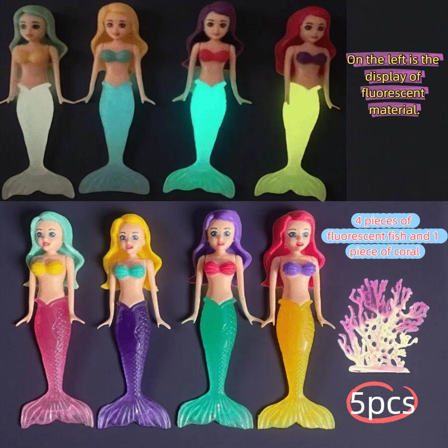 Image of 5pcs Neon Mermaid Handheld Toy Set, Diving Pool Toy, Educational Toy, Swimming Pool Toy, Party Gift Toy, Suitable For Boys And Girls Over, Summer/holiday/party, Birthday Gift, Holiday Gift