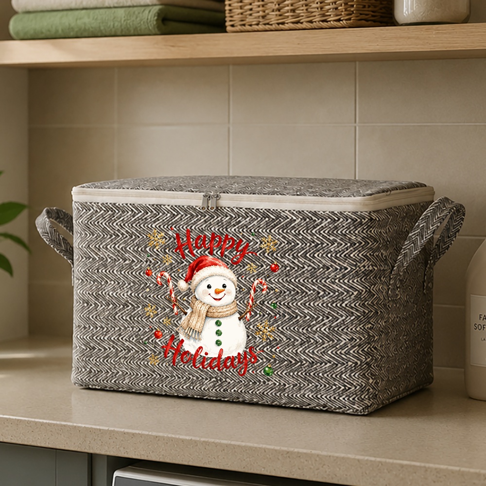 TEMU Snowman Christmas Storage Box, Festive Holiday Fabric Organizer Bin With Lid, Collapsible Closet Storage, Decor Gift For Christmas Lovers,