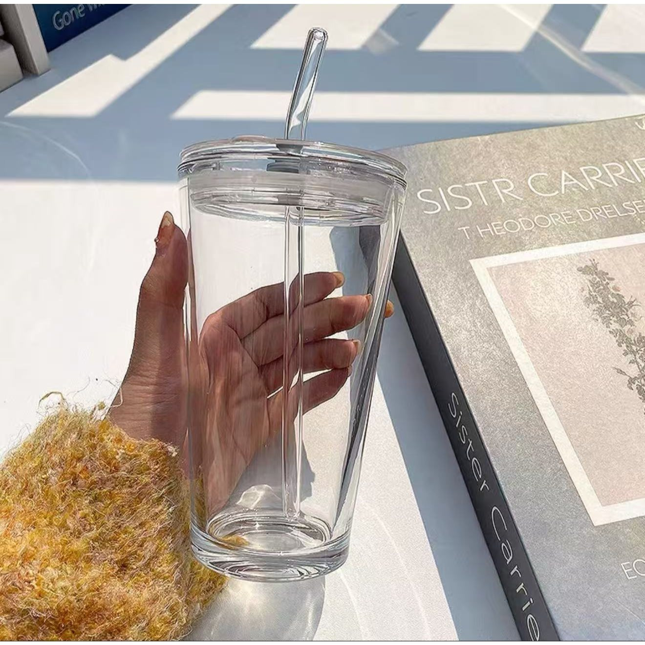 TEMU Kaplan 15oz Large Capacity Clear Iced Coffee Cup With Lid And Glass Straw, Reusable Cold Drink Cup, Suitable For Milk Tea, Smoothies, Lemonade,