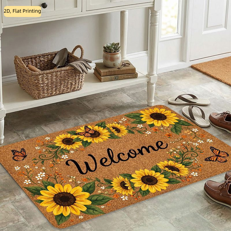TEMU 2d Flat, 2d Flat 1pc Indoor/outdoor Doormat, Machine Washable Welcome Mat, Pastoral Style Flannel Material With Thick Plush, Decorated With