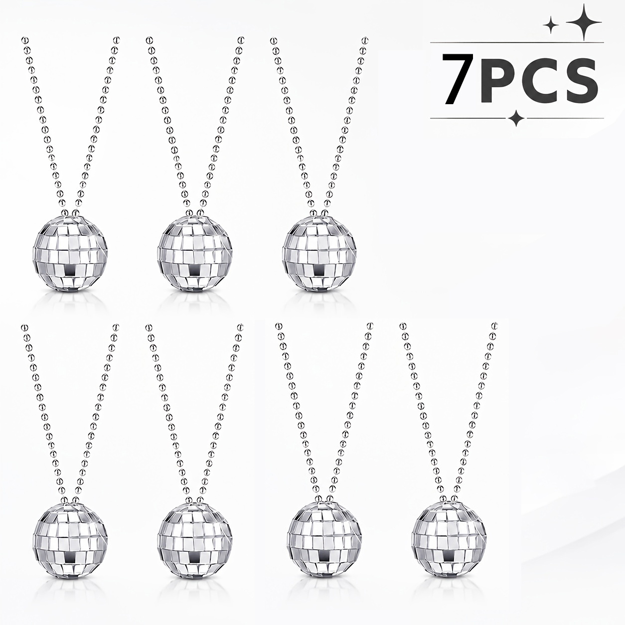 TEMU 7pcs - Pack de Fête Disco Années 70 : Mini Boule Disco , Argenté - Parfait pour les Accessoires de Danse & Déguisements, Pile