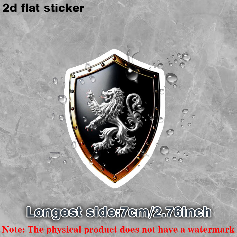 TEMU Autocollant plat 2D, "Autocollant plat 2D Lion royal argenté sur noir ", plat 2D