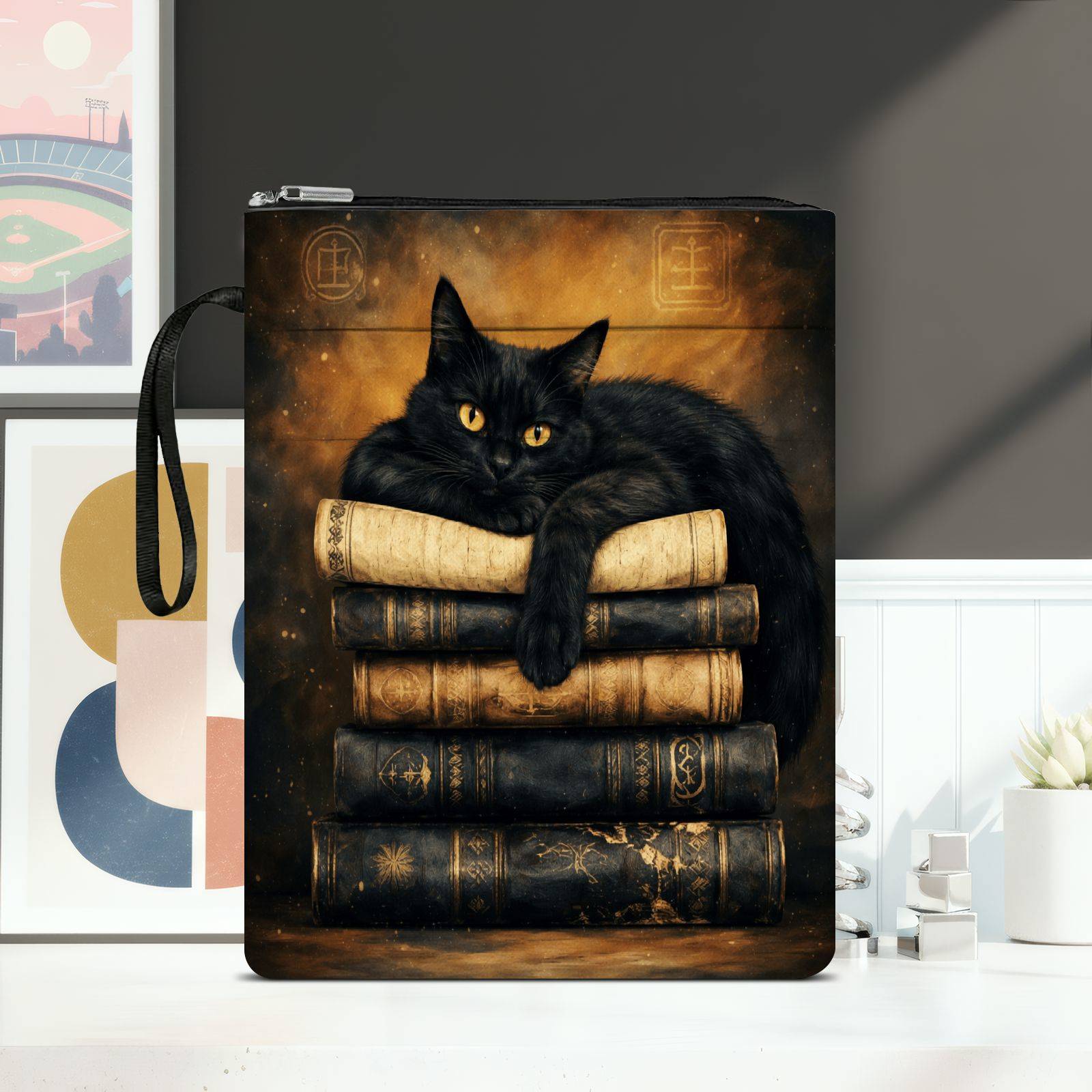  . vintage katzenbuch druck buchhülle mit reißverschluss - buchschutz und aufbewahrungstasche, vordertasche für studenten, lehrer, bürobedarf