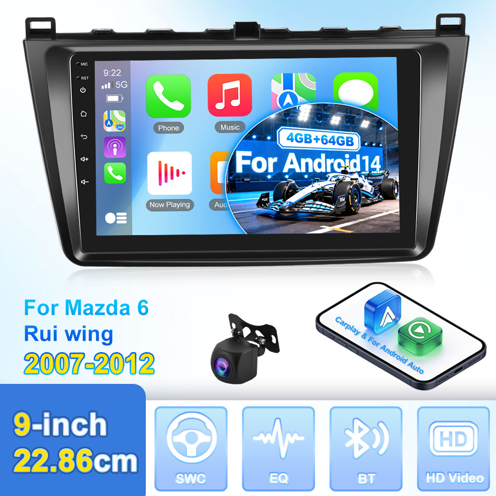Podofo Double Din 22.86cm Car Stereo Auto Radio For 6 Rui Wing 2007-2012 With 4gb+64gb Touch Screen Wireless Carplayer & Auto, 14 With Steering Wheel Control, Ahd Rearview, Wifi, Fm.