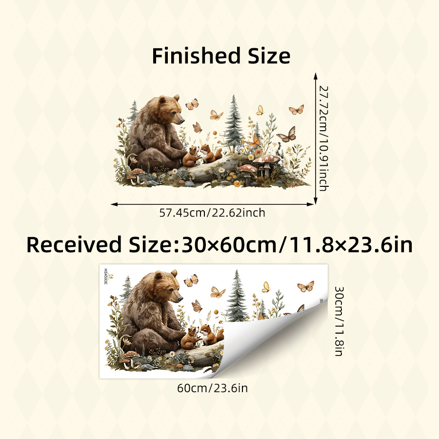 1 Sheet Cute Jungle Animals Wall Stickers With Bear And Squirrels Flowers Butterflies And Mushrooms, Removable Peel And Stick Animals Decals For Bedroom Living Room Decor, Forest Theme Art