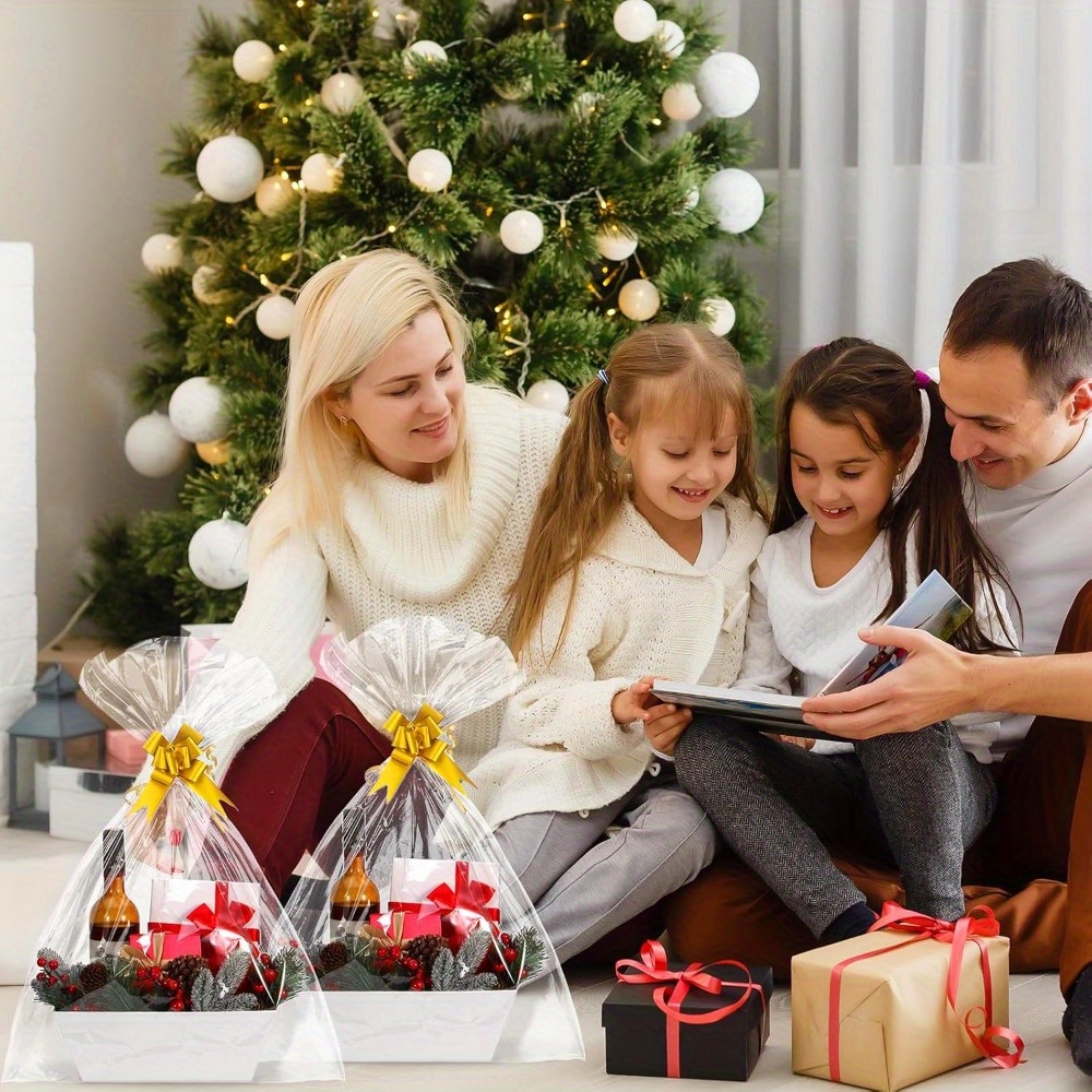 4-Set White Kraft Paper Gift Baskets with Golden Ribbon - Elegant Empty Baskets for Christmas, Easter, Birthdays - Durable & Stylish for Presents, Gifts, and Special Occasions, Gift Baskets for Gifts, Holiday Gift Baskets, Decorative Ribbon Accents, Sturdy Construction, Gift Basket (empty/chocolate), Birthday Basket, Gift Box, Gift Boxes