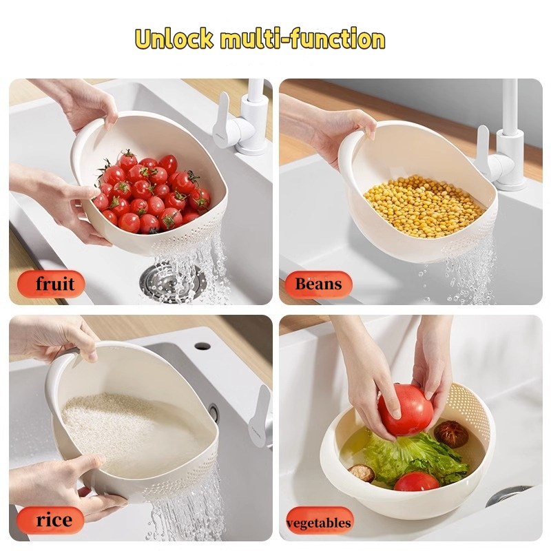 1pc extra large plastic rice washing basin with leak proof sieve food contact safe kitchen drain basket for fruits and vegetables details 2