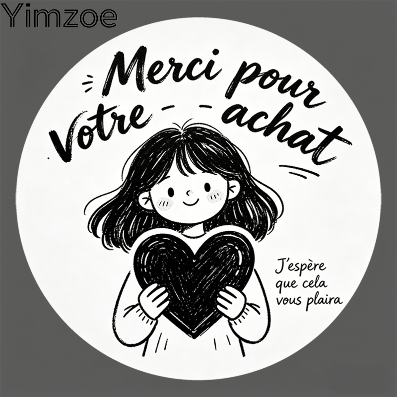 TEMU Autocollants ronds Yimzoe de remerciement pour achat - avec " Pour Votre Achat J'espère Que Vous Plaira", motif au pinceau de fille tenant un