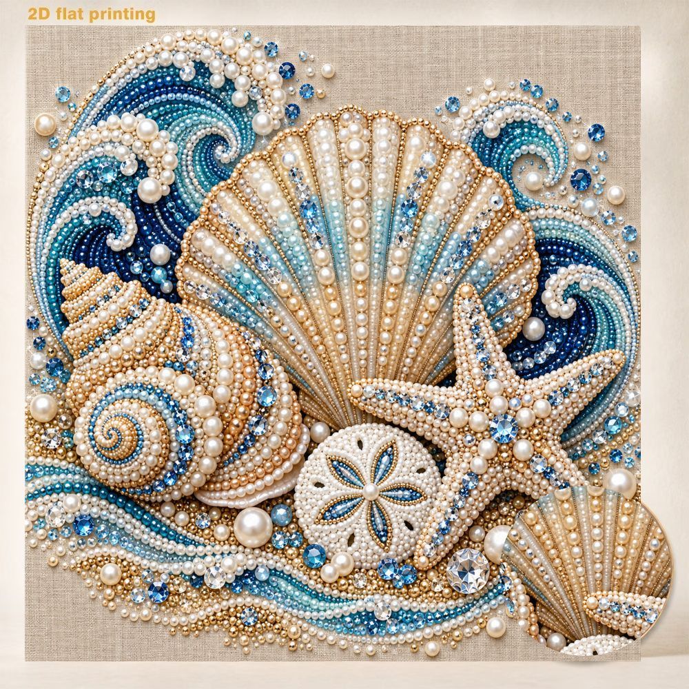 TEMU Pearl Art Painting Kit Pearl Painting Handmade Artwork Sparkling Gemstone Shell Starfish Theme Home Wall Decor Painting Adult Handmade Stress