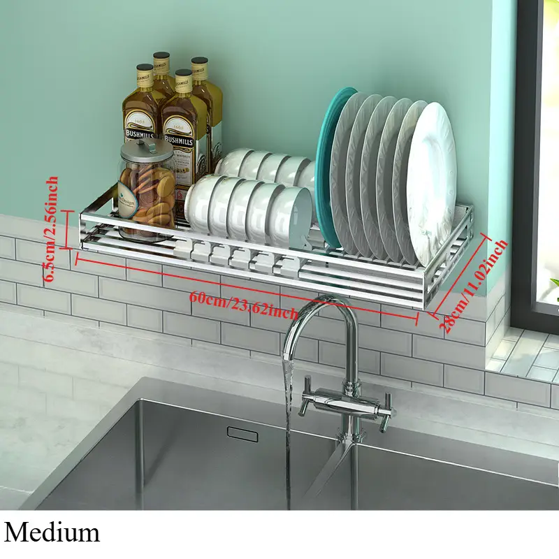 1pc heavy duty foldable dish drying rack space saving wall or countertop organizer with utensil hooks plates cups sturdy stainless steel construction for modern kitchens easy to clean rust resistant kitchen organization sleek kitchen accessory rustresistant material compact storage durable kitchenware small kitchens Product details 2