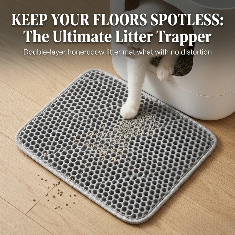 TEMU 1pc High-quality Thickened Cat Litter Mat, Double-layer Cat Litter Pad, Honeycomb Waste Collection Mat, Eva Material, Easy-to-clean Control, Pet