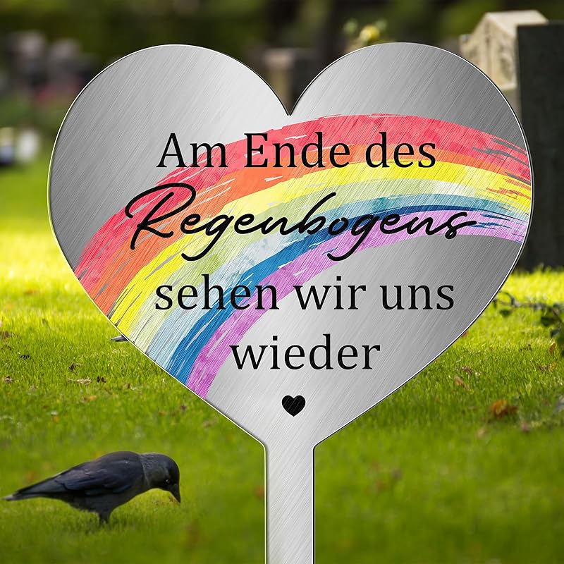 Image of 2d Flat, [2d Flat] 2d Flat Grave Decoration, 1pc, "at The End Of We See Again" Heart Grave Decor, Memorial Decoration, Outdoor Ornament, Garden Stake Decor, Autumn Decoration, 2d Flat