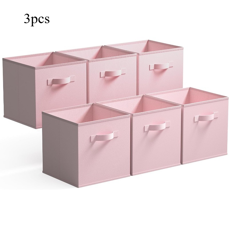 Set Of 3 Storage Cube Organizers, Foldable Fabric Storage Bins With Handles, Decorative Clothes Baskets Suitable For Shelves And Wardrobes, Pink, Shelf Baskets