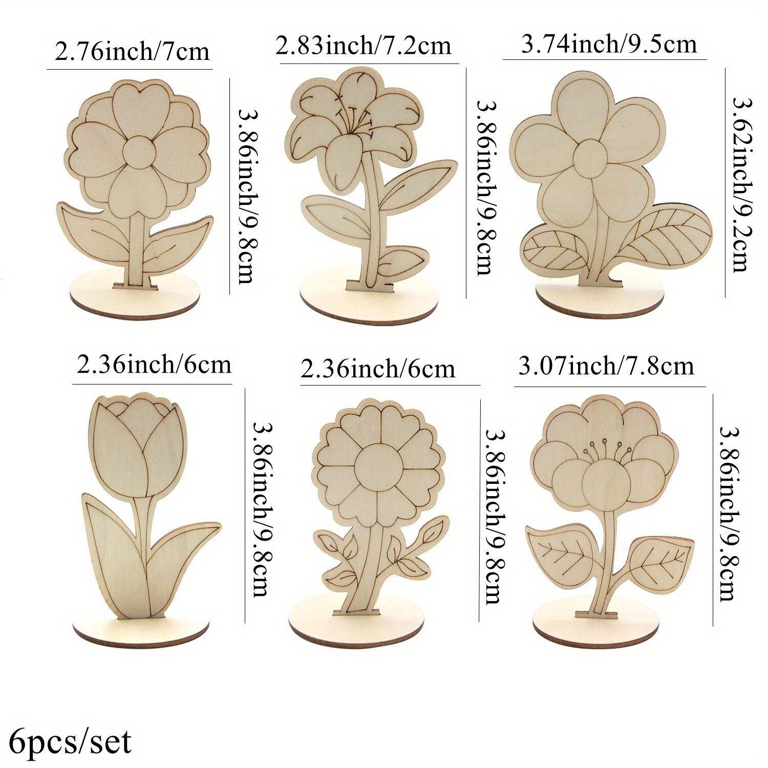 6pcs/set Rose/lily/sunflower Wooden Ornament Painting Crafts For Spring Easter Party Table Decoration Supply