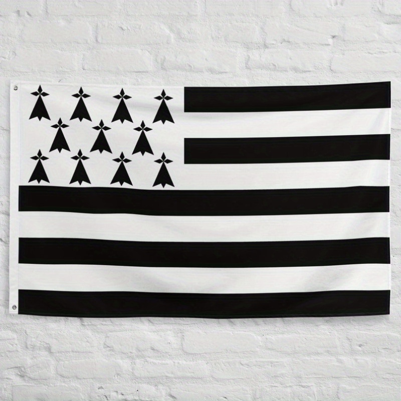 TEMU 1 drapeau uni multi-tailles représentant la , fabriqué en polyester durable. Il présente une palette de couleurs noire et blanche avec un design