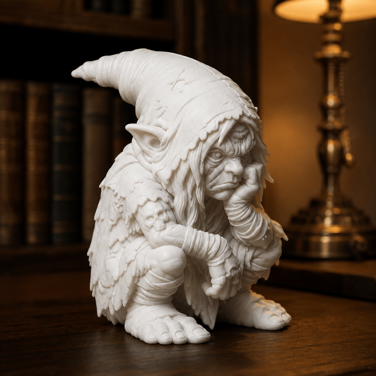 TEMU 3d Printed Gothic White Hooded Elf & Goblin Sculpture Figurine - Tabletop Statue With Detail, Plastic Suitable For For Home, Office Desk, Gaming