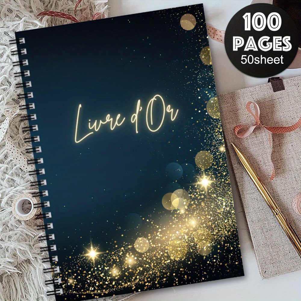 TEMU 1pc 'or français esthétique, cahier à spirale, journal, 'or souvenir sur le thème des fleurs pour événement spécial, messages pour et
