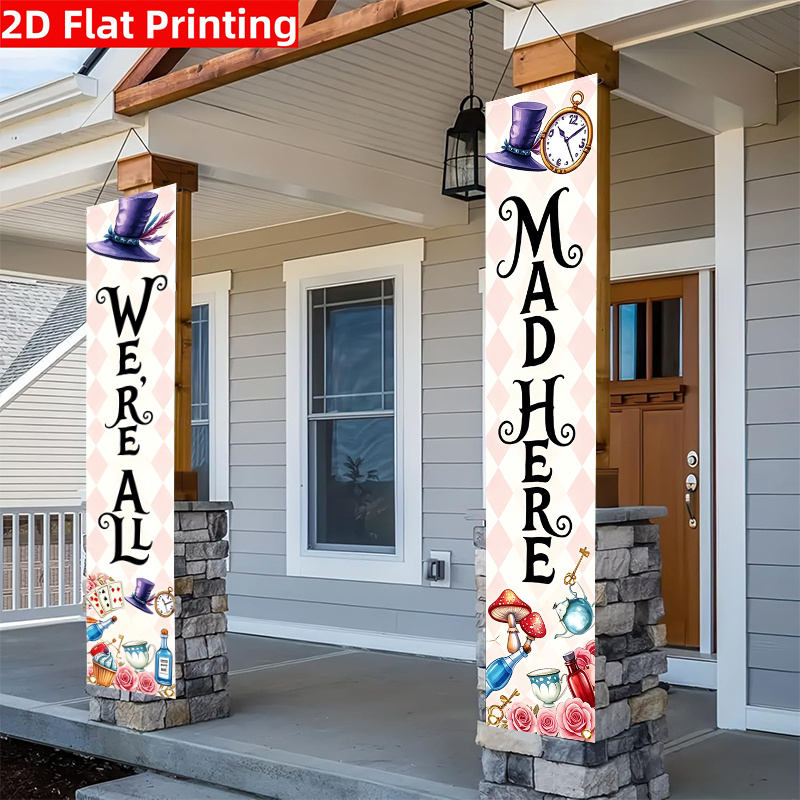 TEMU 2d Flat - 2d Door Banner 1 Pair 2d Flat Polyester All Mad Here Door Banner Flag Birthday Wedding Party Decor, Tea Party Decorations No