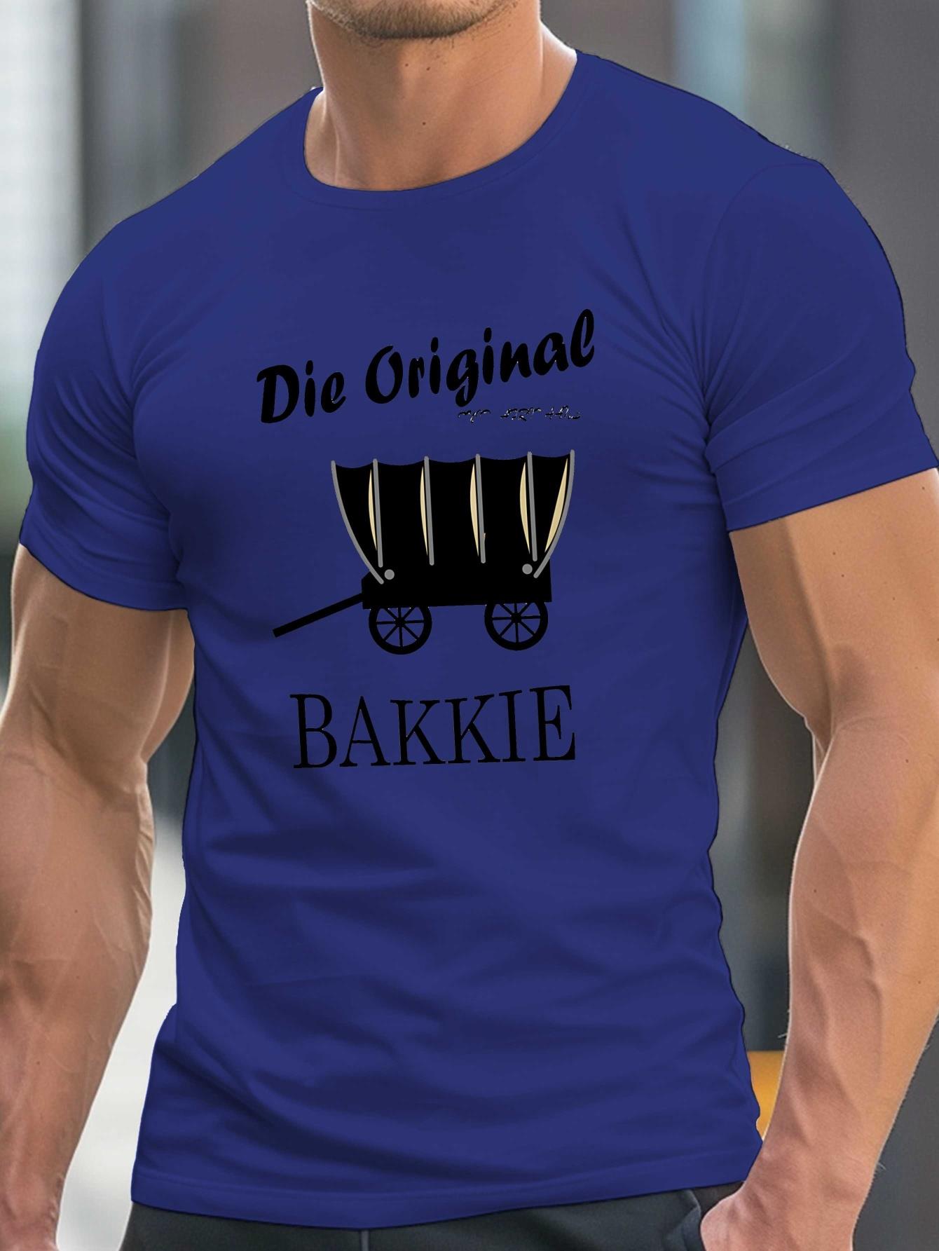 MenS Funny Afrikaans Print T-Shirt - Die Original Bakkie Humorous Design, Lightweight Summer Tee with Cartoon Car & Dog Illustration, Casual Round Neck Short Sleeve Top for Casual Attire, Comfortable Clothing | Playful Graphic Tee | Stretchable Fabr