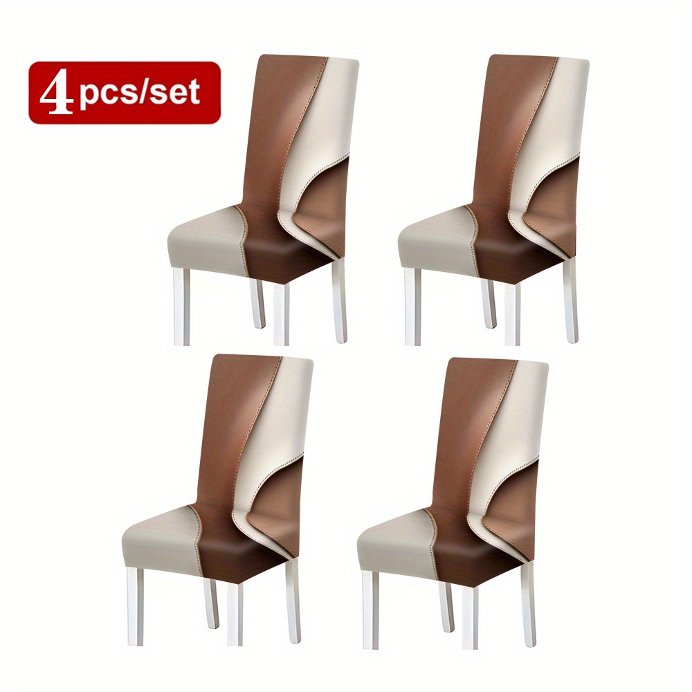 TEMU 2/4/6 piezas Nuevas Fundas de Silla de Moda Premium, Serie Minimalista Estampada Blanca y Marrón, Fundas Decorativas para Sillas de Comedor,