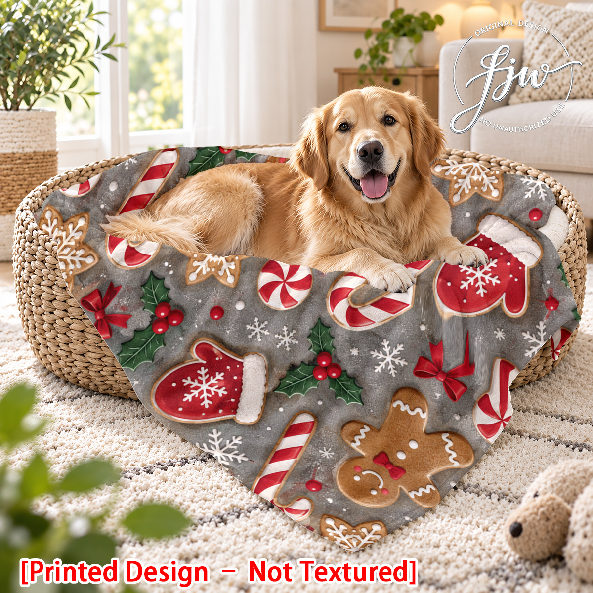 TEMU [Motif imprimé - texture] - 1 pièce Couverture de Noël pour animal de compagnie motif biscuit en pain d'épices pour chien et chat, convient à