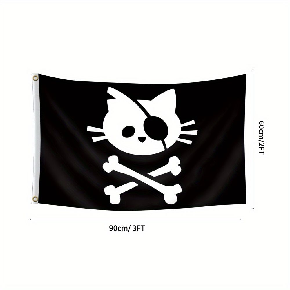Image of 1pc, Pirate Flag Cat With Eye Patch, Hang Flag, 2 X 3ft (60 X 90cm) / 3 X 5ft (90 X 150cm), 2 Grommets, , Suitable For Home, Garden, Room, Party, Activities, Decorations