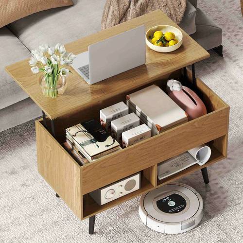 contemporary wooden dining table 80cm lift top coffee table with concealed storage space in natural end