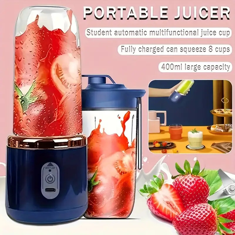 Licuadora y exprimidor portátil 2 en 1 con 6 cuchillas, carga USB y diseño de doble vaso - Perfecto para hacer batidos, milkshakes y bebidas frías, lo que lo convierte en un regalo ideal para el Día de San Valentín, Acción de Gracias, Halloween, Navidad y el Día de los Padres.