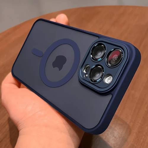 luxury magnetic wireless charging phone case for iphone 16 15 14 11 pro matte translucent hard pc shockproof camera lens case