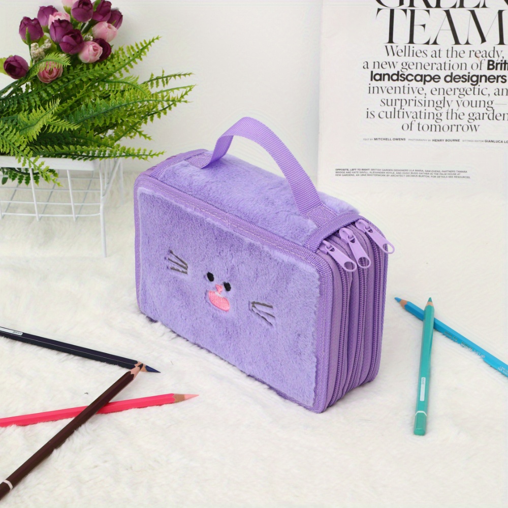 1pc Large-capacity Three-layer Stationery Organizer Colorful Handheld Storage Pouch Portable Pencil Case