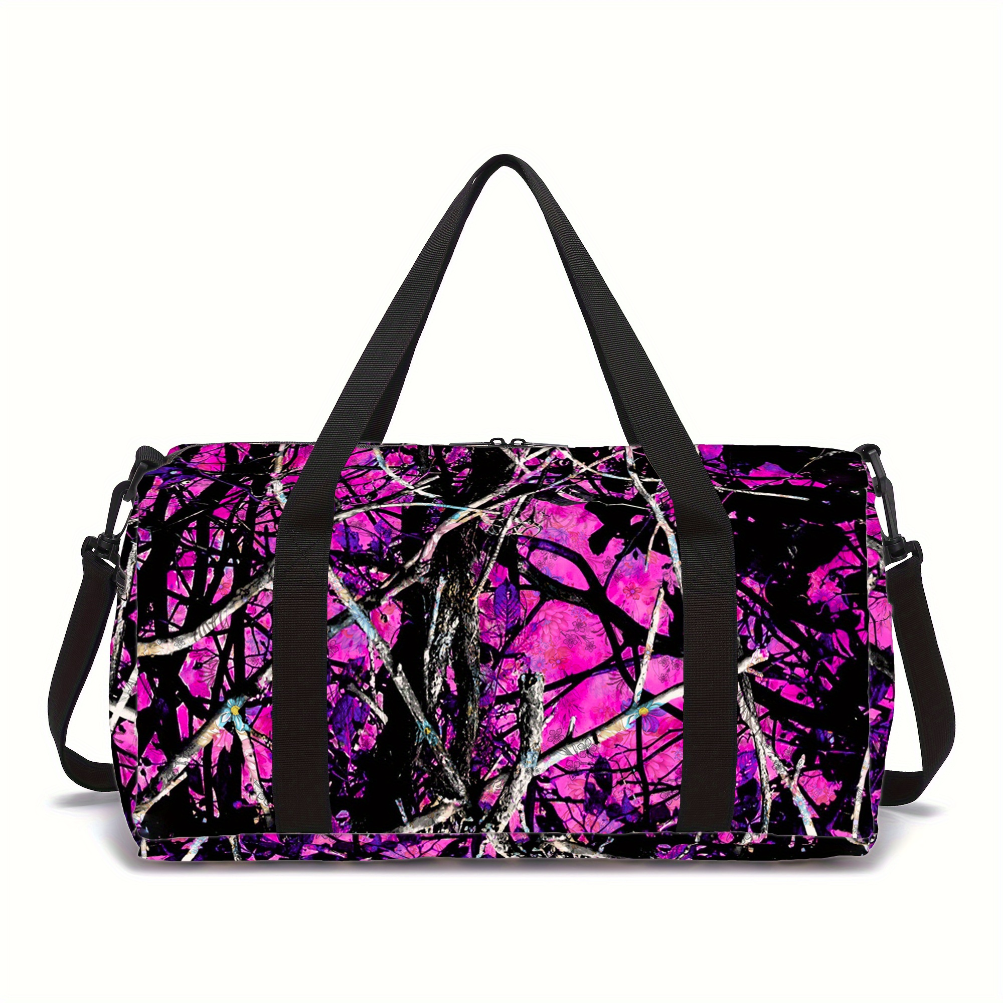 TEMU Small Camo Duffel Bag For Women Men - 17.2 Inch Bag With Adjustable Shoulder Strap, Polyester Travel Tote For Yoga Fitness Weekend Trip, Machine