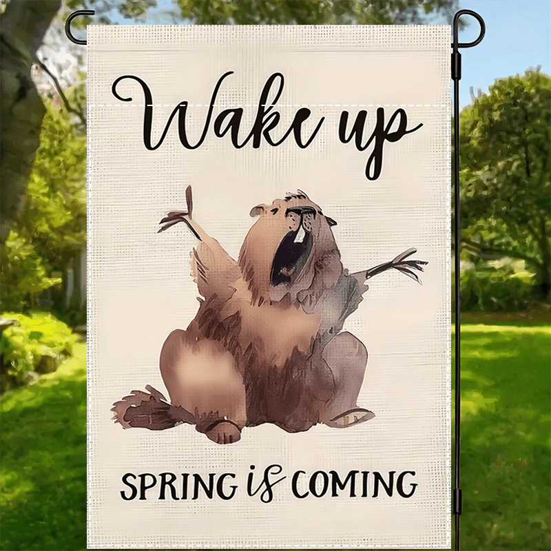 

[1pc Groundhog Garden Flag] 1pc Polyester Groundhog Garden Flag, Double-sided, Waterproof, Fade-resistant, Machine Washable, Multipurpose Outdoor Decor With " Spring Is " Motif, 12x18 Inches