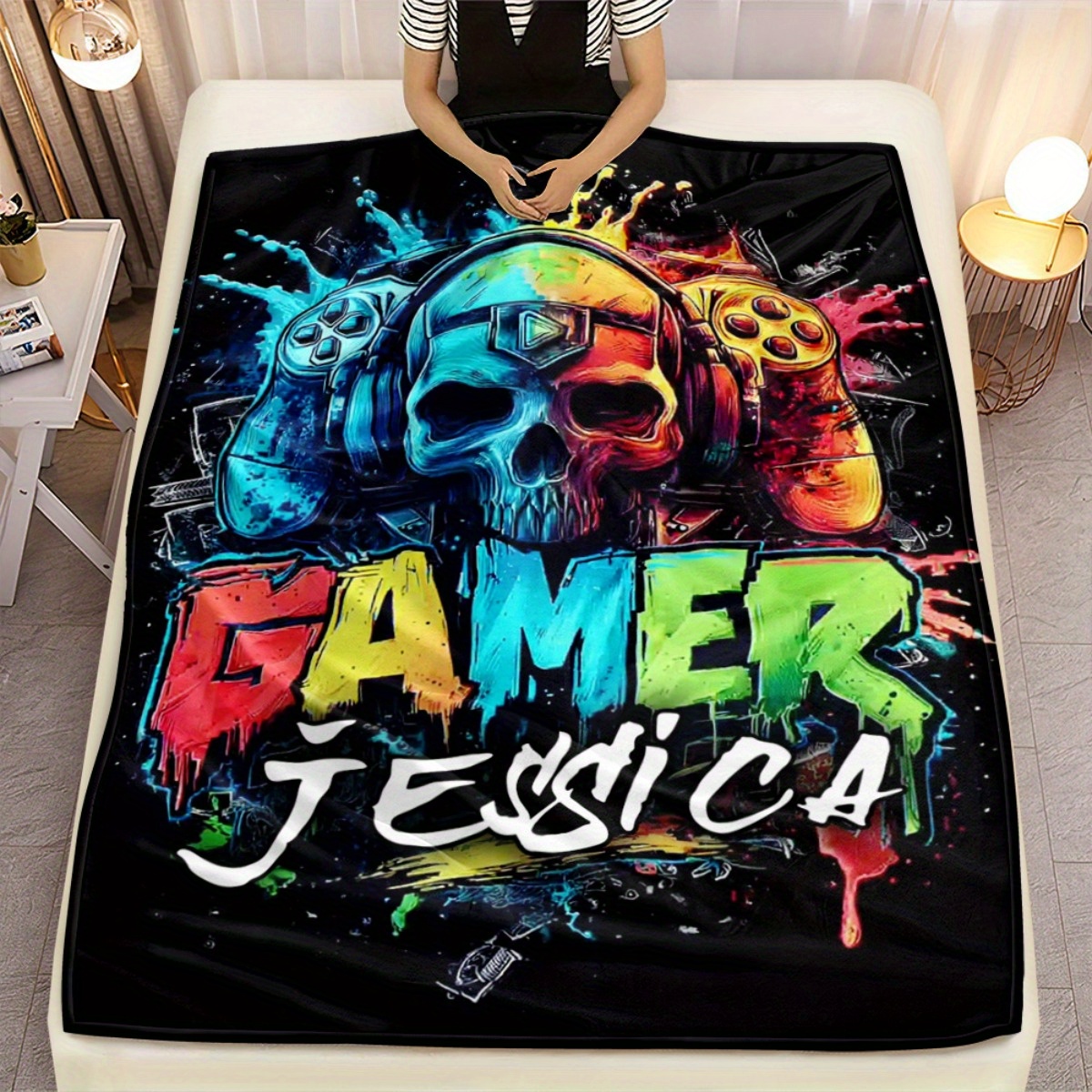 TEMU 1pc Gamer Custom Name Blanket-lightweight Home Furnishings Bedding Blanket Suitable For Sofas Beds Travel Camping Living Rooms Offices Sofas