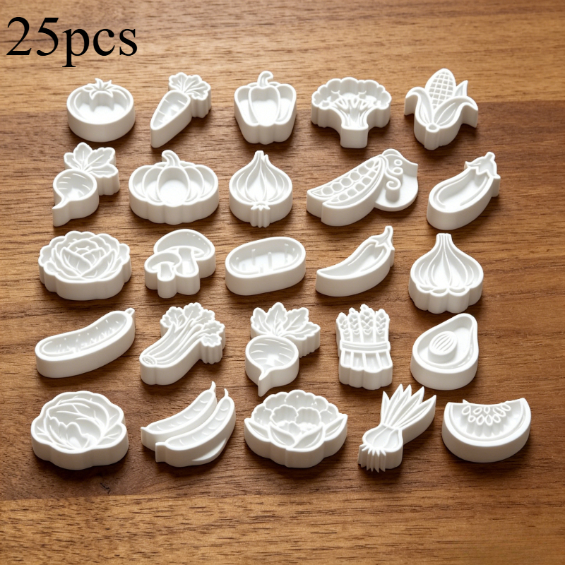 TEMU 25pcs Vegetable Stamp Molds Clay Stamps Suitable For Polymer Clay, Pottery, Resin Crafts - Plastic Embossing Stamps With Onion, Carrot, Beet,,