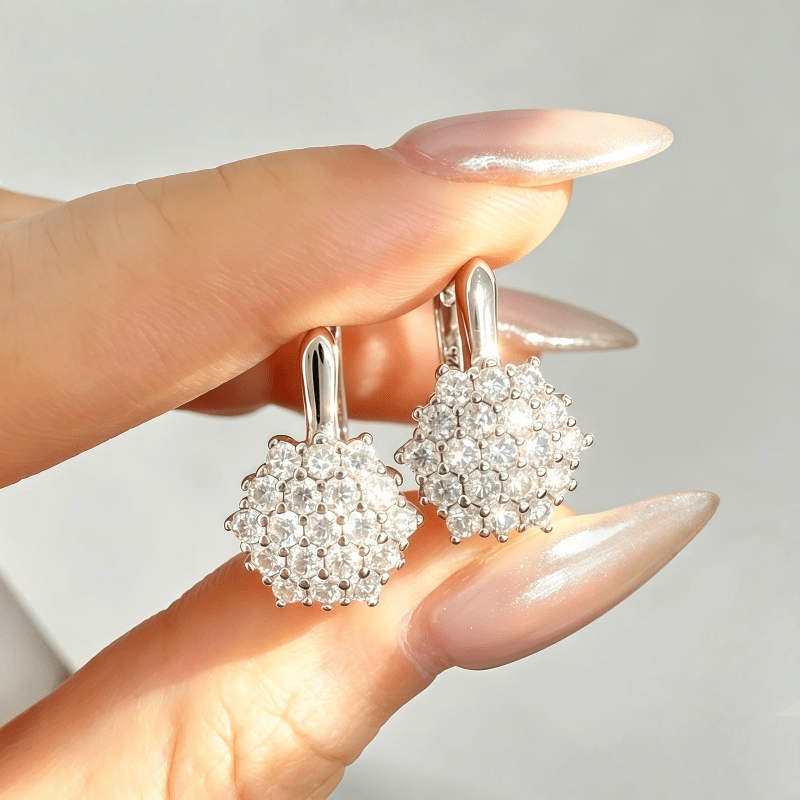 Women's 925 Silvery Full Moissanite Sunflower Design Ear Studs