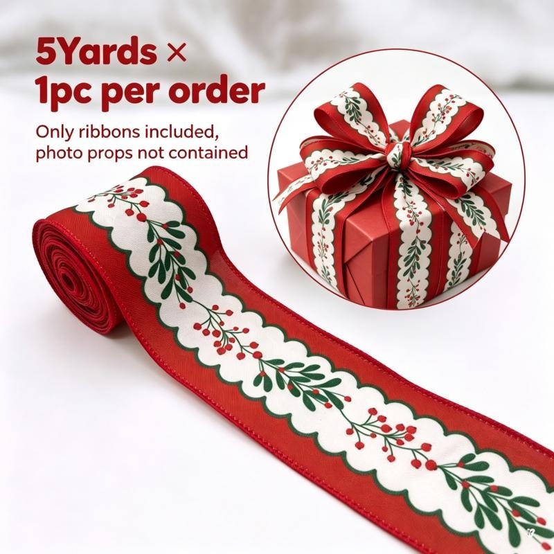 TEMU 5 Yards 6.3cm () Wired Edge Christmas Ribbon, Red Ribbon For Party Decor, Wreath Making, Diy Crafts, Bow Making, Home Decoration Halloween