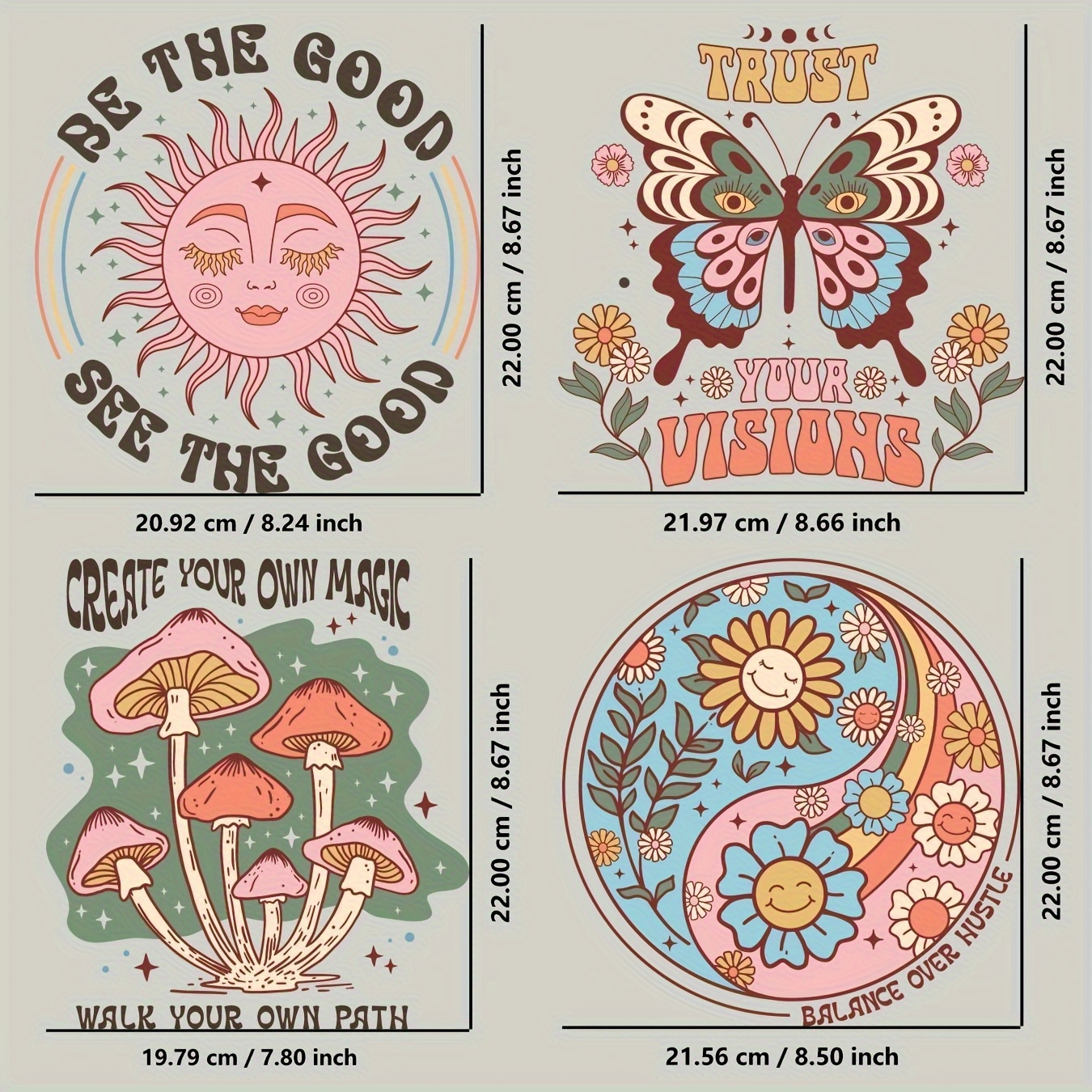 TEMU Set de 4 calcomanías termoadhesivas con diseño de sol, y hongo - Perfectas para camisetas, sudaderas con capucha, mochilas, jeans, bolsas de