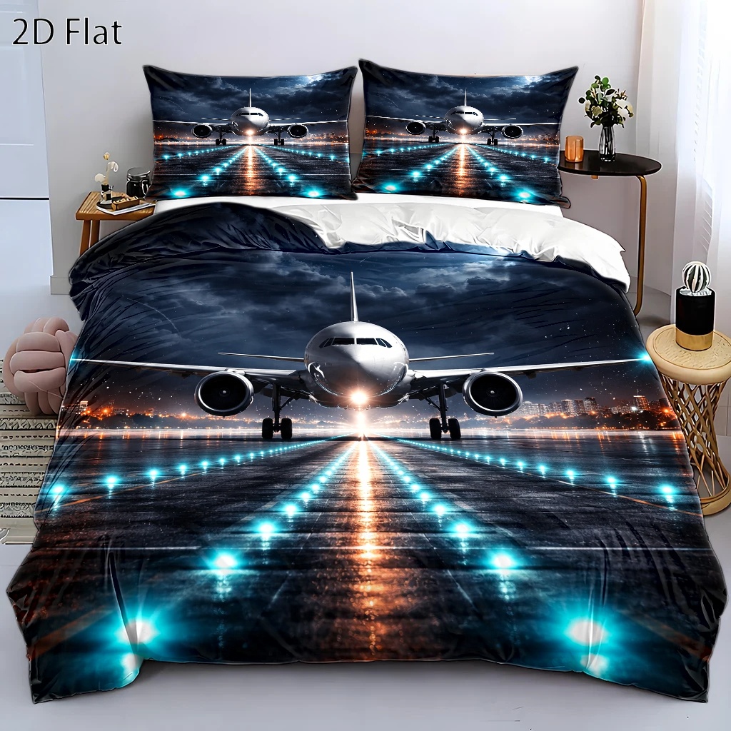 TEMU 3pcs Aviation Themed Duvet Cover Set, Bedding (1*duvet Cover   2*pillowcases), Suitable For , Machine Washable With Hidden Zipper, Queen Size
